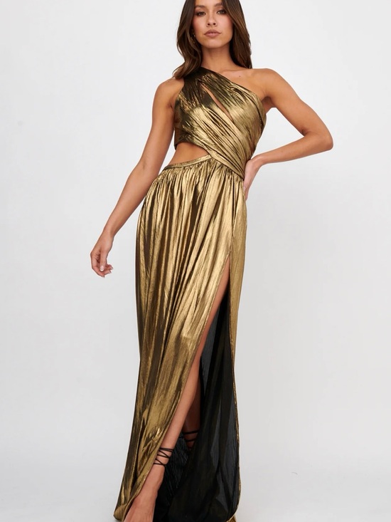 Selfie Leslie Dresses & Skirts - Selfie Leslie Gold One-Shoulder Cutout Evening Gown